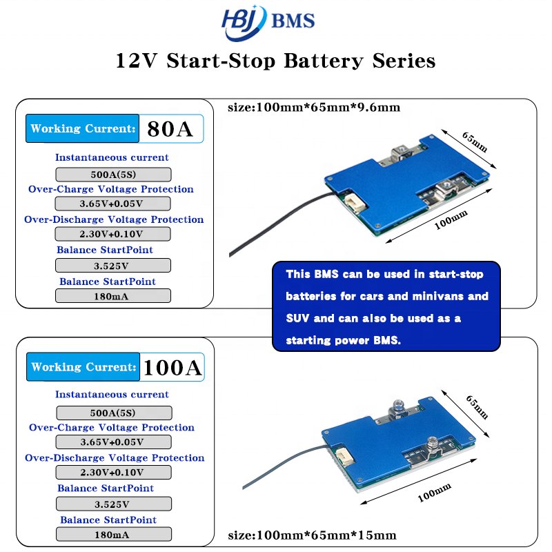 Source Custom 4S 5S 6S 7S 8S 12V 24V 40A 60A 80A 100A 150A 200A Car Start Stop Bms For Balance EV Suvs Vans Light Trucks Battery