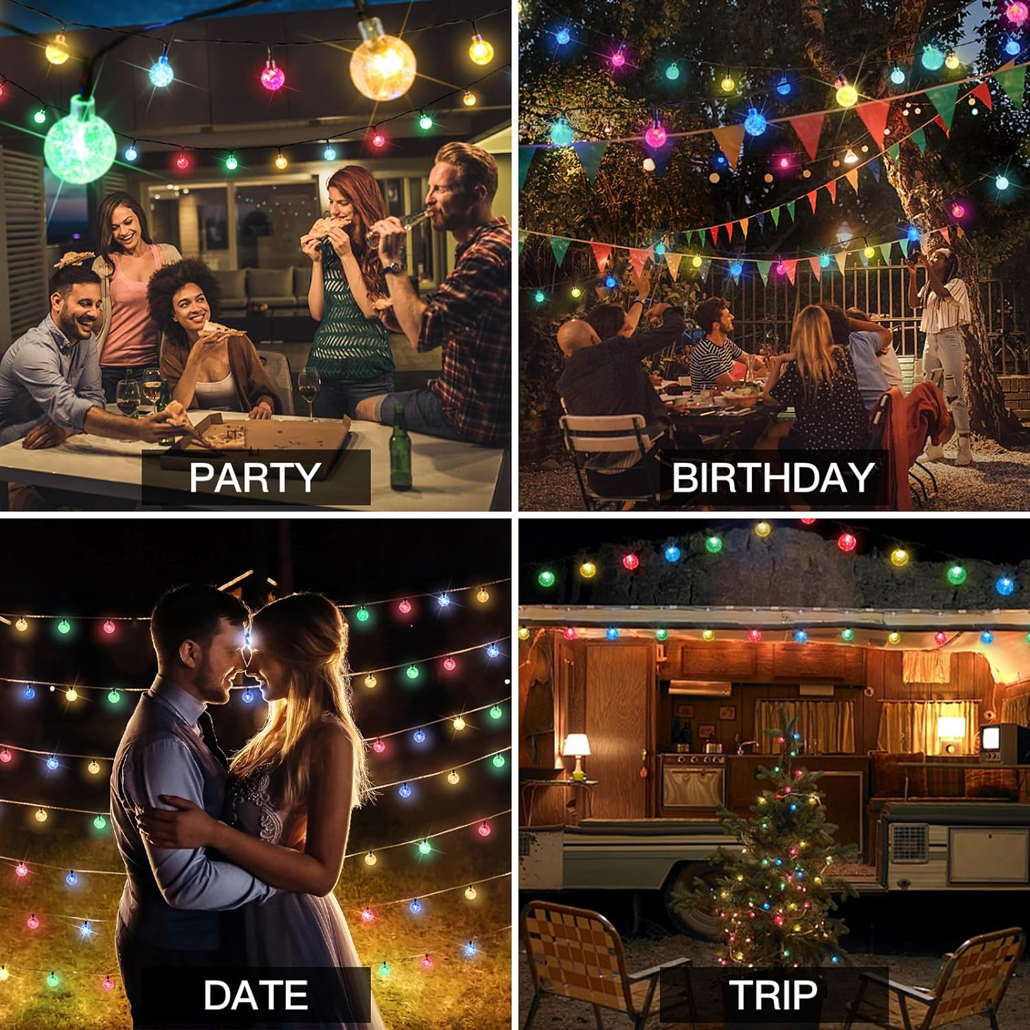 Bright Crystal Globe String Lights Warm White 8 Modes Globe Lights Outdoor Waterproof Solar String Lights for Outside