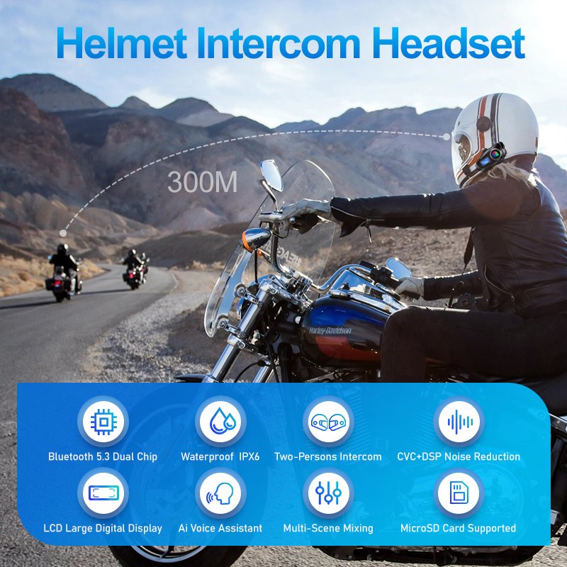 Q58MAX ODM/OEM LCD Display Sound Mixing 2people 300M Intercom Skiing/motor/bicker Helmet Headset Voice Assistant