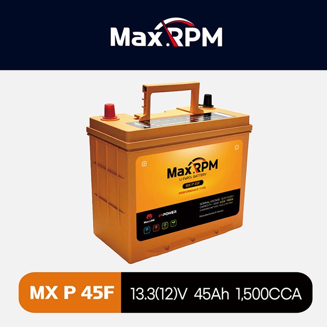 Korean Maxline Long Life Span Lithium Iron Phosphapate (LiFePO4) 12V Car Battery 45Ah Capacity 1,500CCA Performance MX P 45F