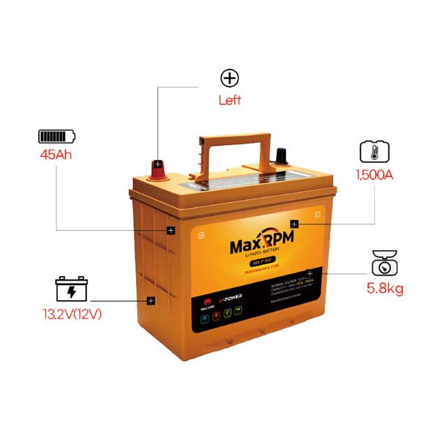 Korean Maxline Long Life Span Lithium Iron Phosphapate (LiFePO4) 12V Car Battery 45Ah Capacity 1,500CCA Performance MX P 45F