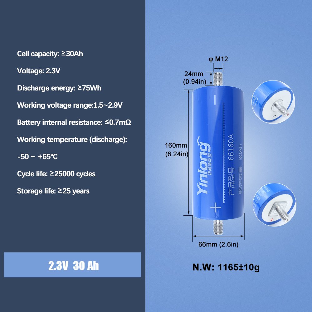 Yinlong Battery 30ah 2.3V Cylindrical C40 Yinglong Battery a Grade with Low Temperature High Discharge for Power System