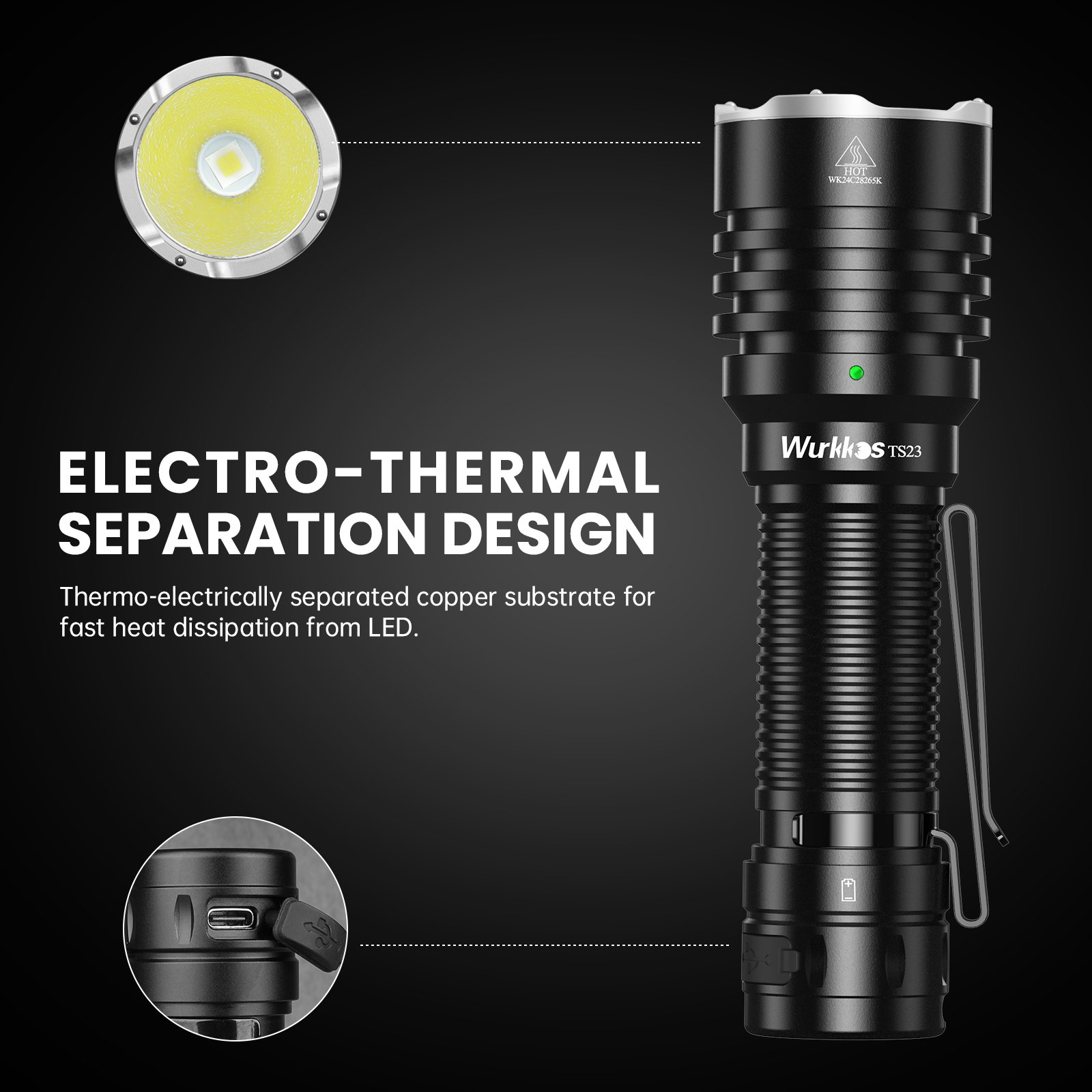 Wurkkos TS23 Super Bright XHP70.3 HI LED 5000Lm Usb 21700 Tactical Rechargeable Led Flashlight