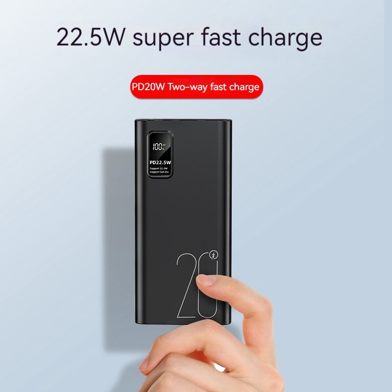 Portable Big Capacity 2USB + Type-C Output 20000mah PowerBank LED Digital Display USB C 22.5W Fast Charging Power Bank 20000mAh