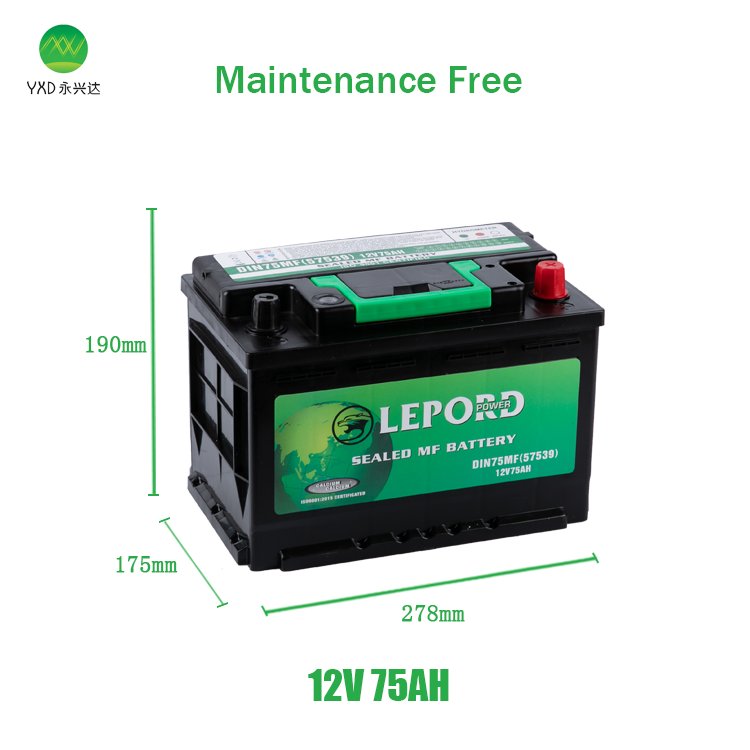 Factory MF Thailand Car Battery 12V DIN75 57539 651 652 657 75AH Lead Acid Car Auto Battery