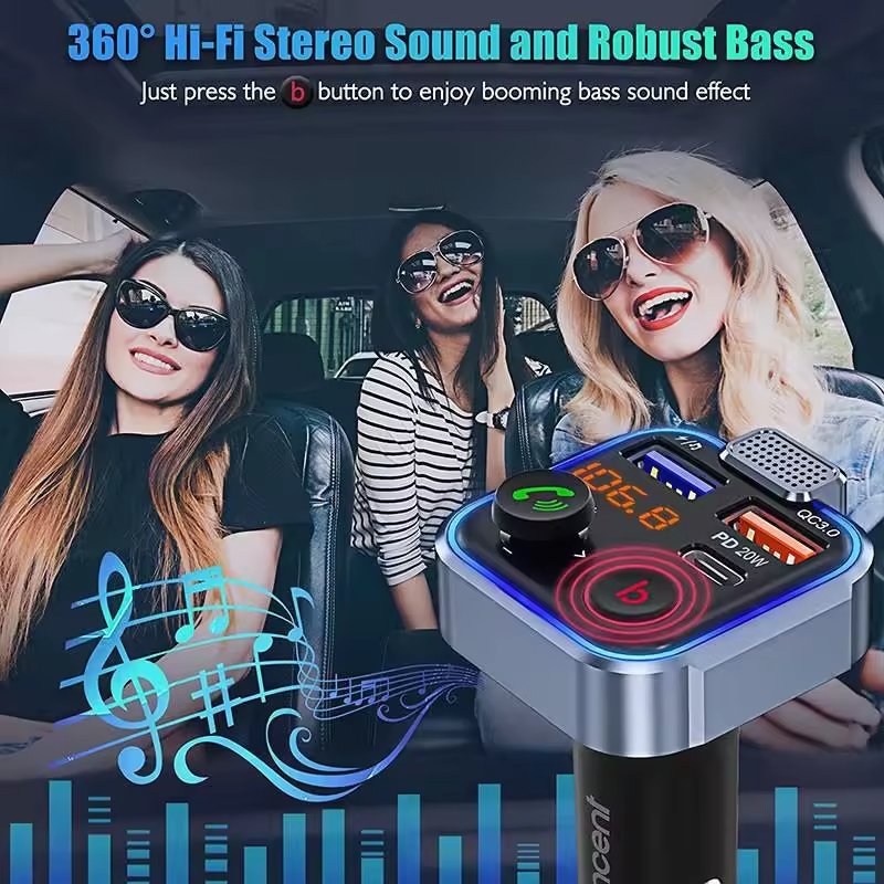 Car BT5.0 Handsfree Call Car Mobile Charger Dual USB QC3.0 Fast Charging with Display Mp3 Music Player FM Transmitter