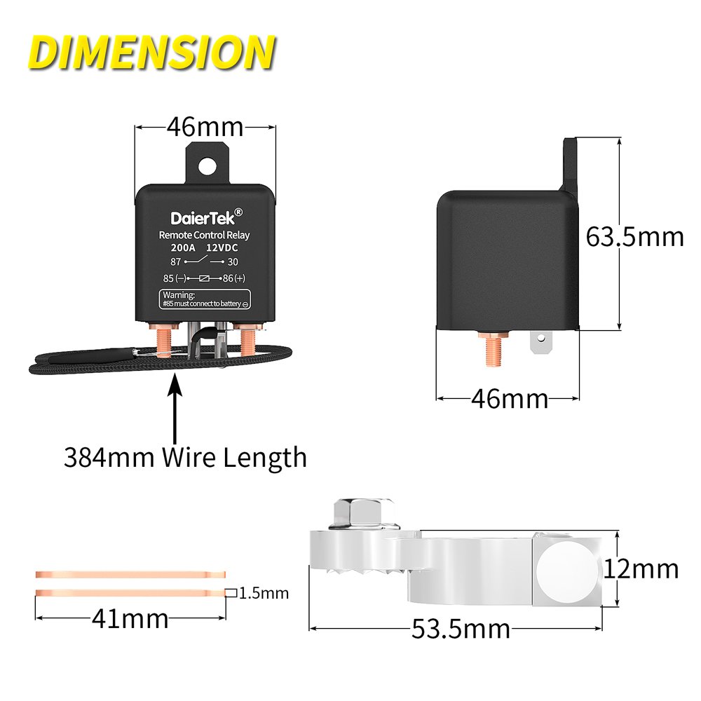 12V DC Automotive Relay 200A Remote Battery Disconnect Switch With 2 Keys Kit Wireless Car Kill Switch Anti-Theft
