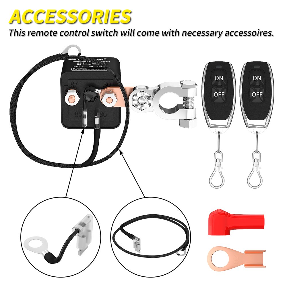 12V DC Automotive Relay 200A Remote Battery Disconnect Switch With 2 Keys Kit Wireless Car Kill Switch Anti-Theft