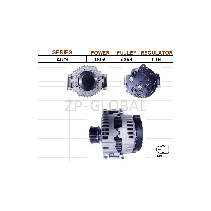 Alternator Compatible with Audi A6L Quattro 2009 3.0L, 12V 180A 6-Groove Clutch Pulley Clockwise, Replace# 06E903016T