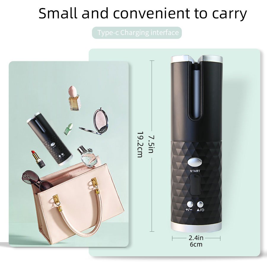 2025 Professional Wireless Automatic Rotating Hair Curler Iron Electric Hair Style Cordless Auto Hair Curler with 6 Temperatures