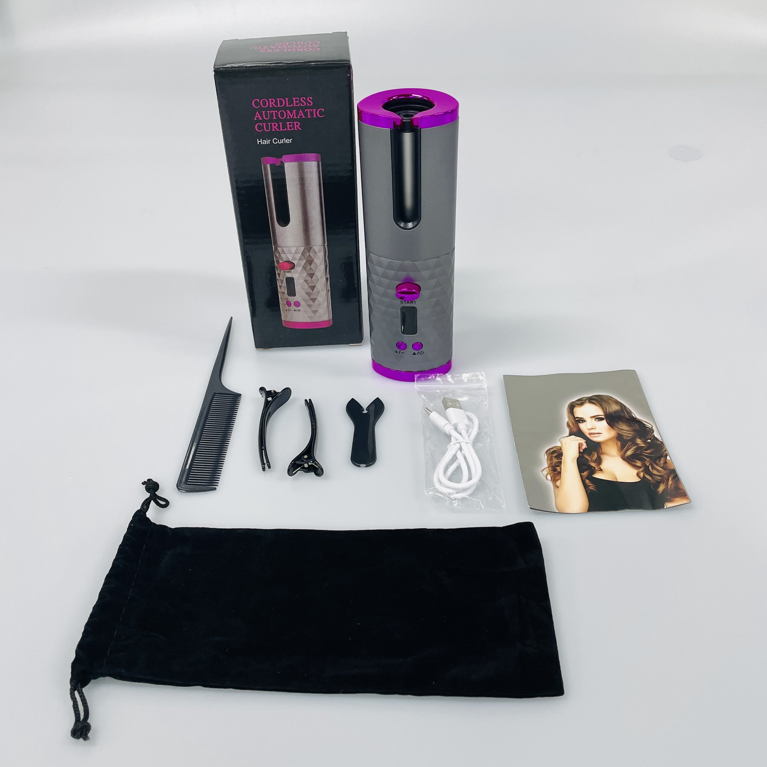 2025 Professional Wireless Automatic Rotating Hair Curler Iron Electric Hair Style Cordless Auto Hair Curler with 6 Temperatures