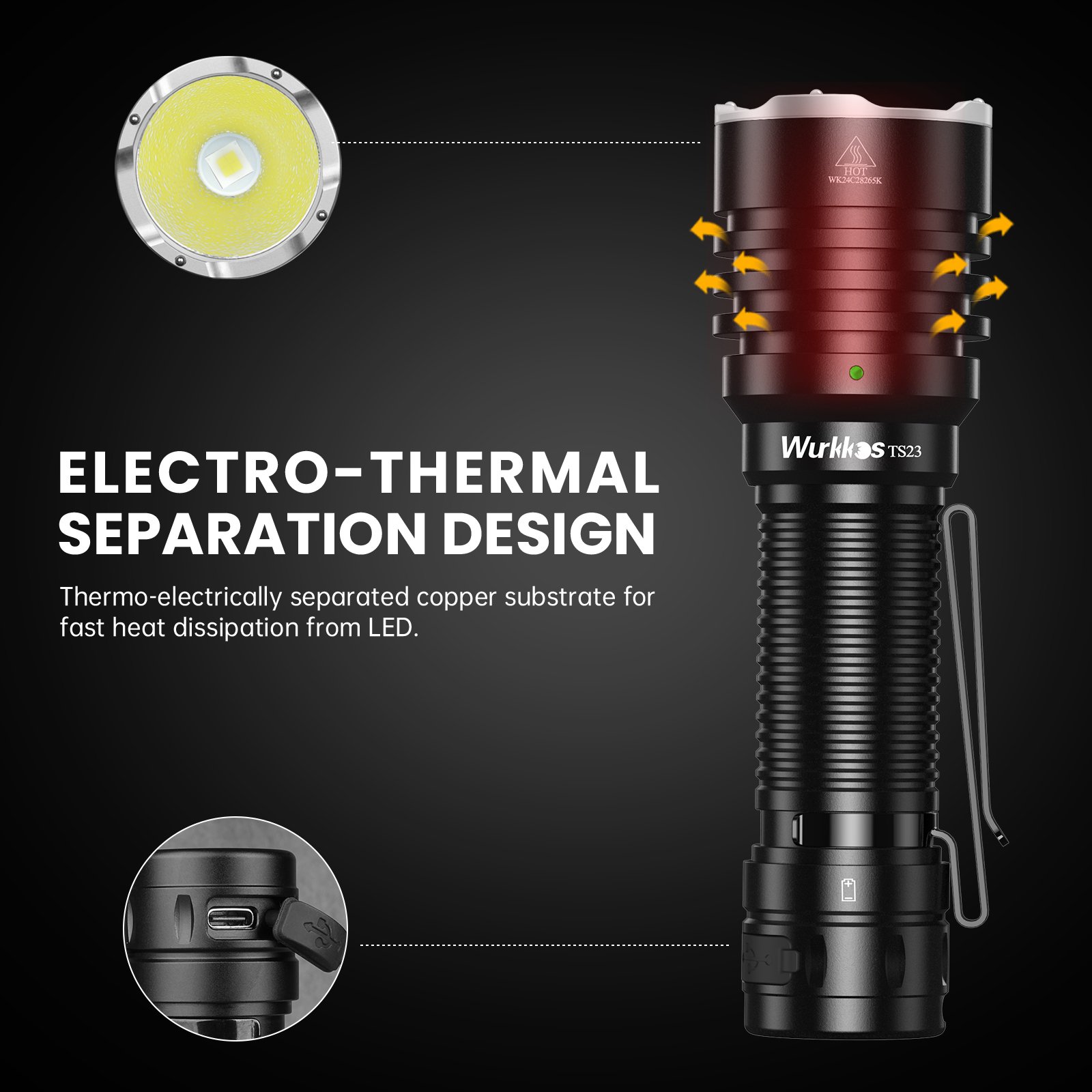 Wurkkos TS23 Powerful 5000Lm 482 Meters XHP70.3 HI LED Torch IPX8 Waterproof 21700 Rechargeable Tactical Flashlight