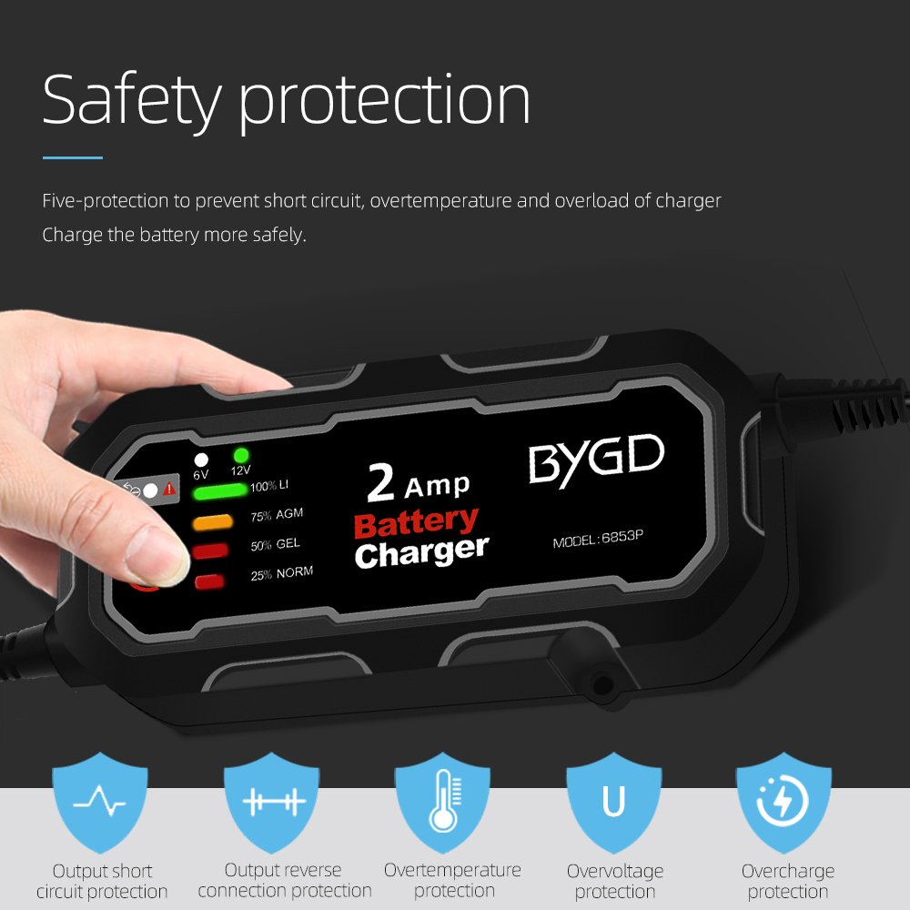 6v 12v AGM GEL Lead Acid 2A Smart Car Battery Charger Lithium and Lead-acid Battery Charger Small Current Maintenance Battery