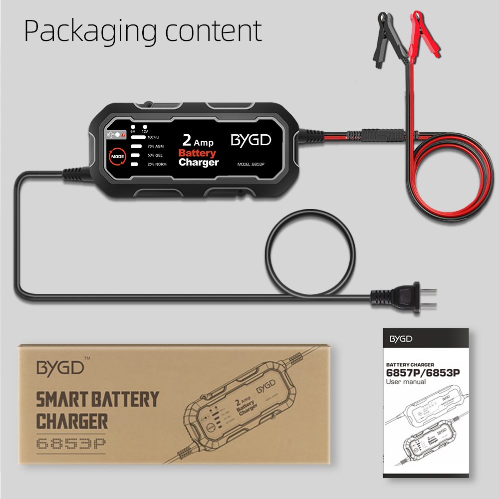 6v 12v AGM GEL Lead Acid 2A Smart Car Battery Charger Lithium and Lead-acid Battery Charger Small Current Maintenance Battery