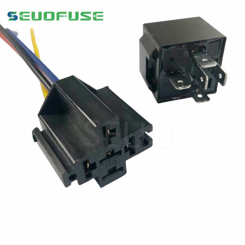 Hot Selling Waterproof Automotive Relay 12V 24V 4pin 5pin 4P 5P 40A Car Relay With Black Red Copper Terminal With Relay Socket