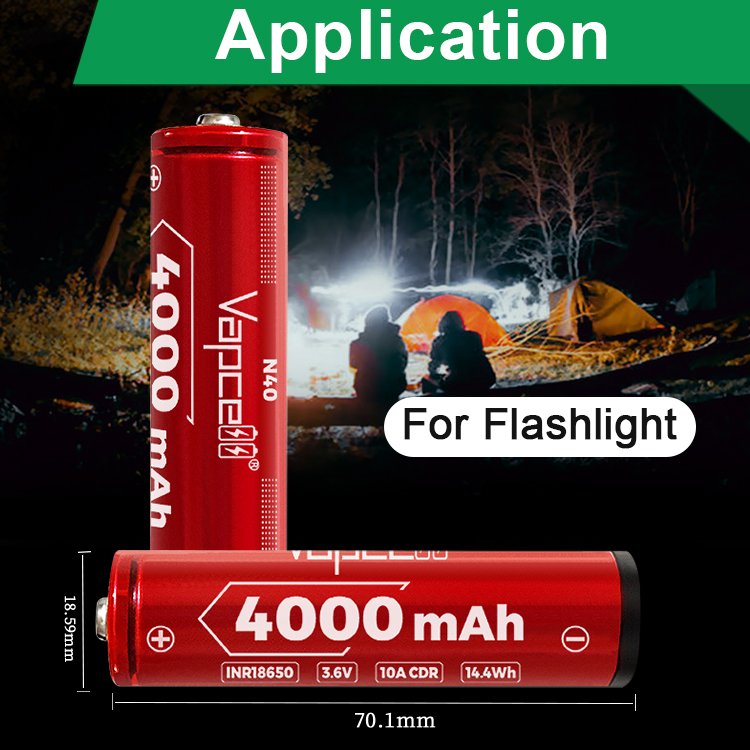 100% Original Vapcell 18650 Battery 4000mah 10a N40 with Pcb 3.7v Rechargeable Batteries for for Flashlight Torch