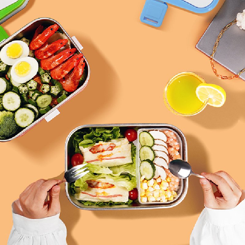 1.8L Food Warmer Heated Electric Lunch Box with Stainless Steel 2-In-1 Portable Food Warmer Lunch Box for Car & Home