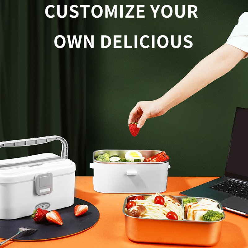 1.8L Food Warmer Heated Electric Lunch Box with Stainless Steel 2-In-1 Portable Food Warmer Lunch Box for Car & Home