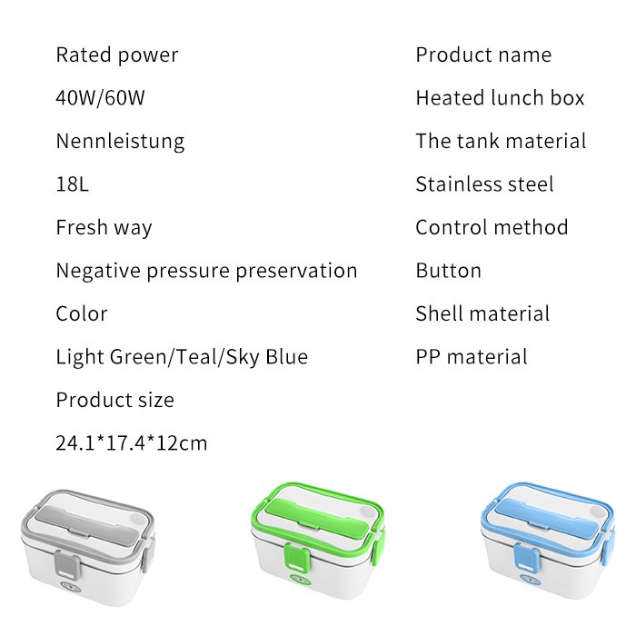 1.8L Food Warmer Heated Electric Lunch Box with Stainless Steel 2-In-1 Portable Food Warmer Lunch Box for Car & Home