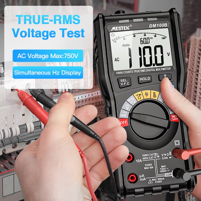 Original Manufacturer MESTEK DM100B Auto True-RMS AC DC Voltage Current Ohm Capacity Temperature Mini Pocket Digital Multimeter