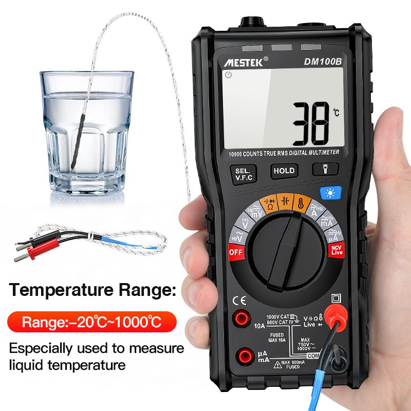 Original Manufacturer MESTEK DM100B Auto True-RMS AC DC Voltage Current Ohm Capacity Temperature Mini Pocket Digital Multimeter