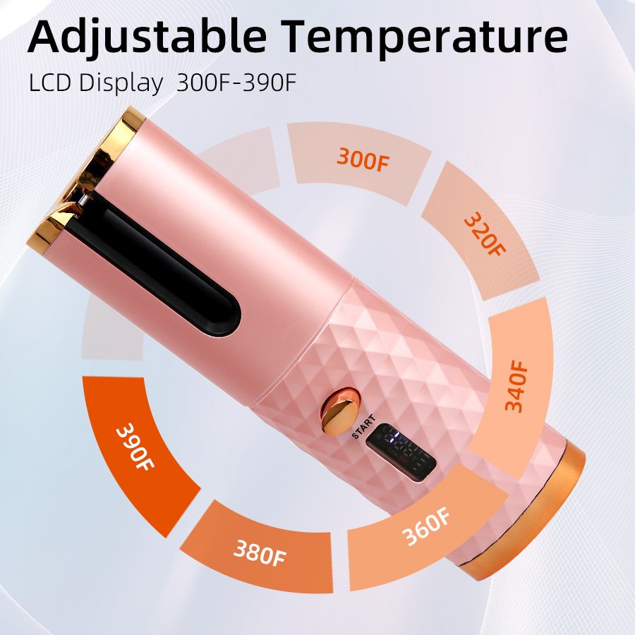 Cordless Automatic Curling Iron Rechargeable, 6 Temps, LCD Screen, Mini Portable Auto Hair Curlers for Travel