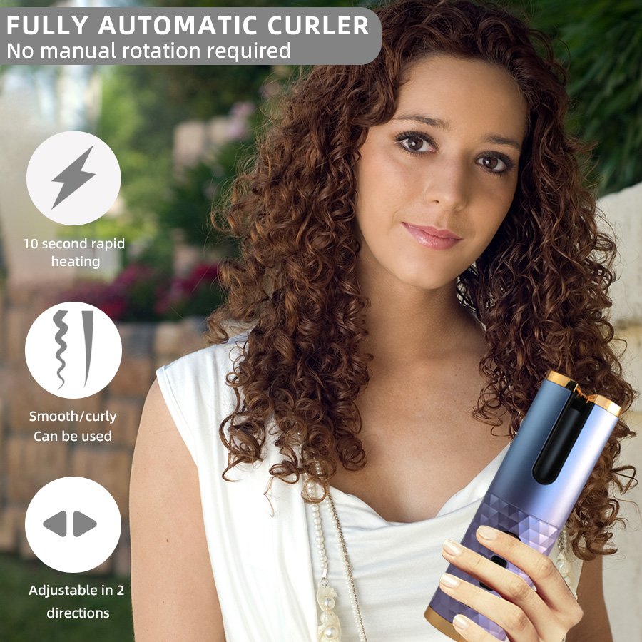 6 Temp Rotating Curling Wand Wireless Rechargeable Curling Iron Wand Fast Heating Cordless Hair Curler Auto Hair Curler