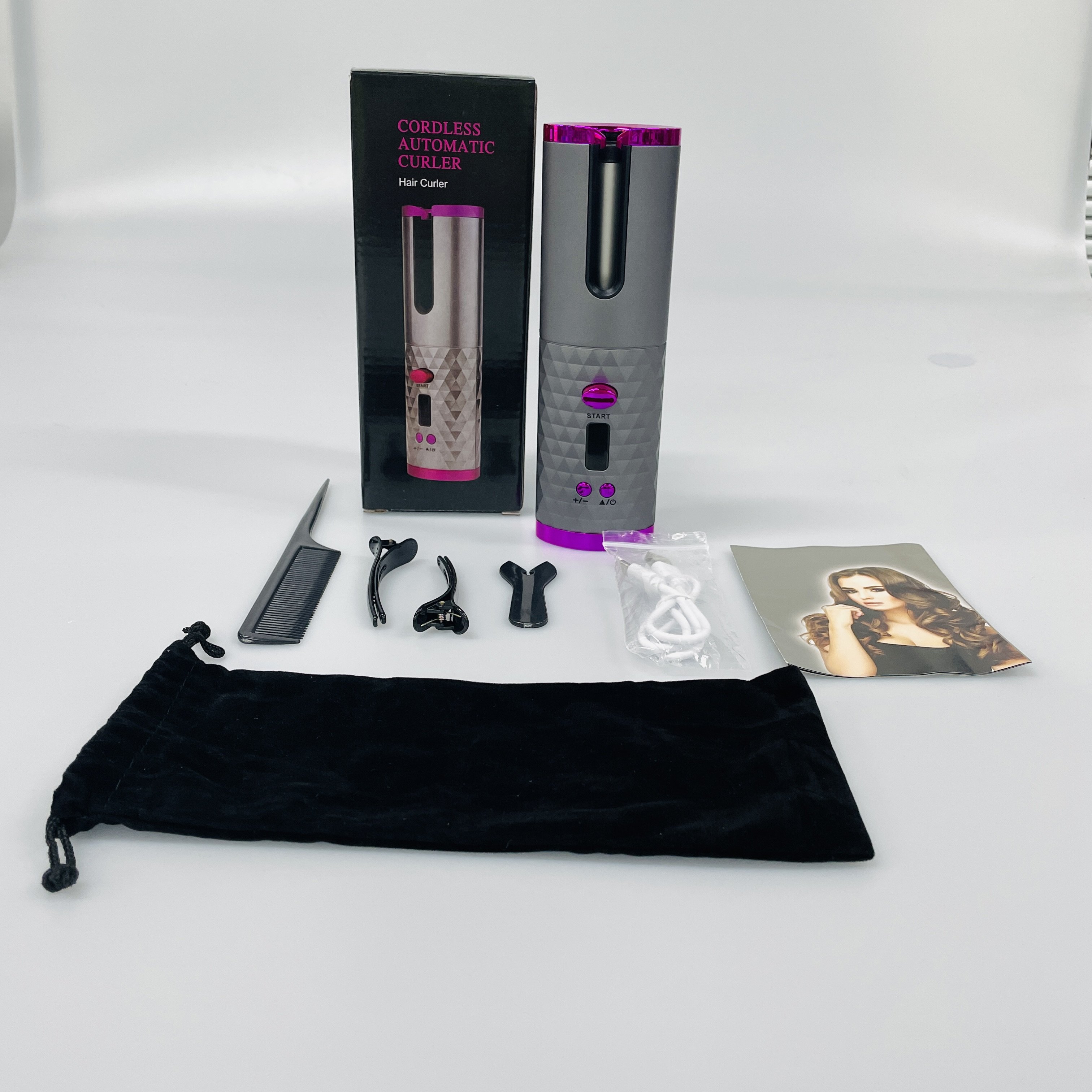 6 Temp Rotating Curling Wand Wireless Rechargeable Curling Iron Wand Fast Heating Cordless Hair Curler Auto Hair Curler