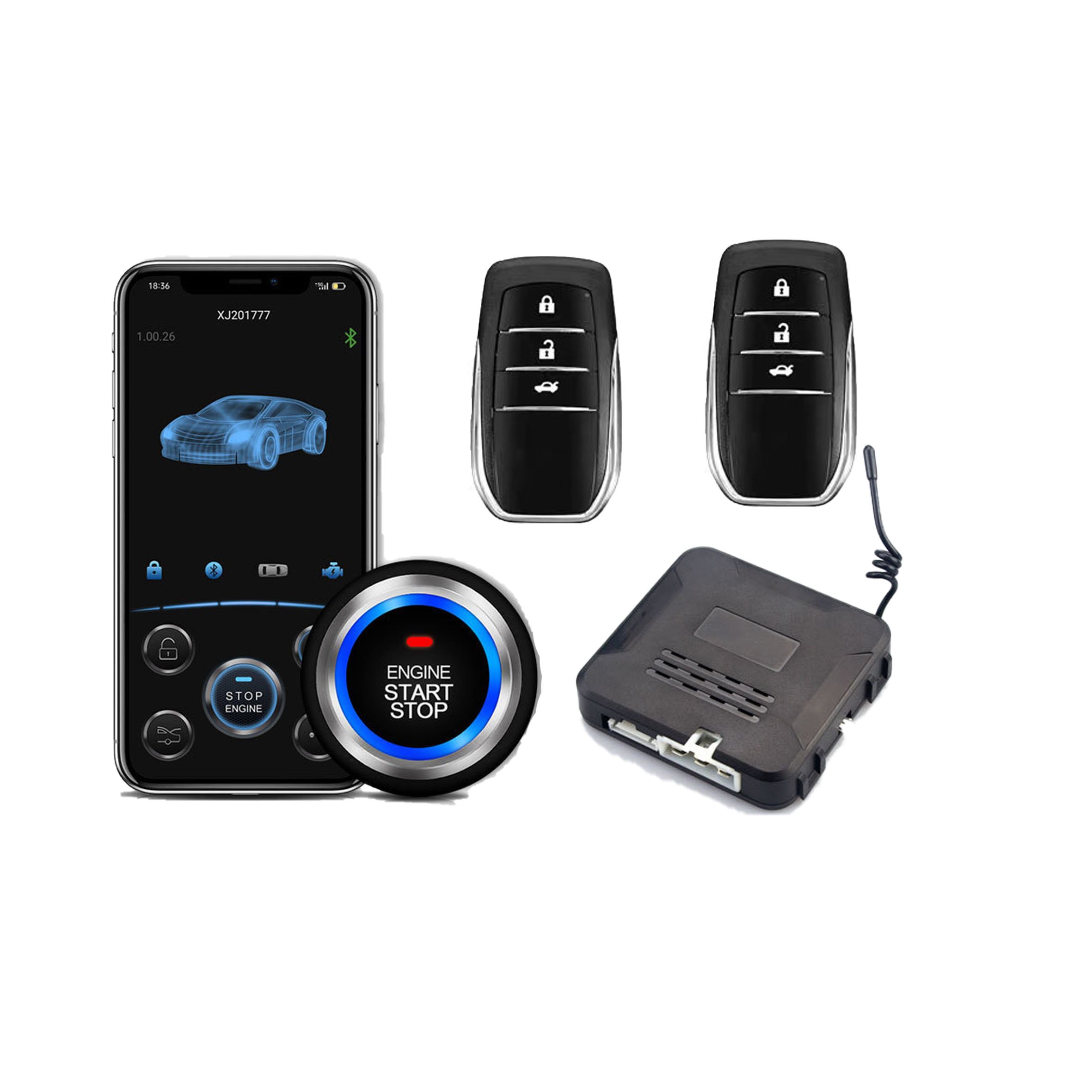 Intelligent Phone Application Control Car Push Button Start Remote Starter Ignition System Pke Keyless Engine Start Stop Car