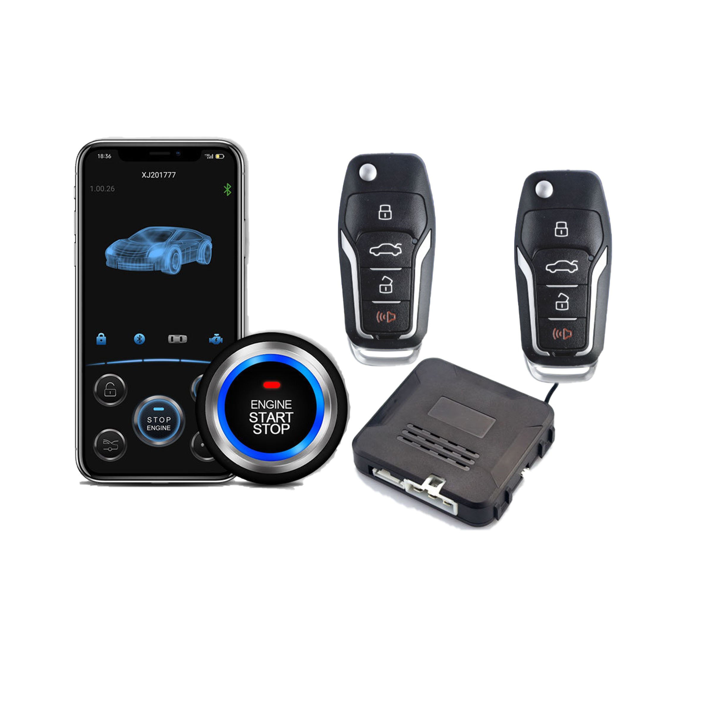 Intelligent Phone Application Control Car Push Button Start Remote Starter Ignition System Pke Keyless Engine Start Stop Car