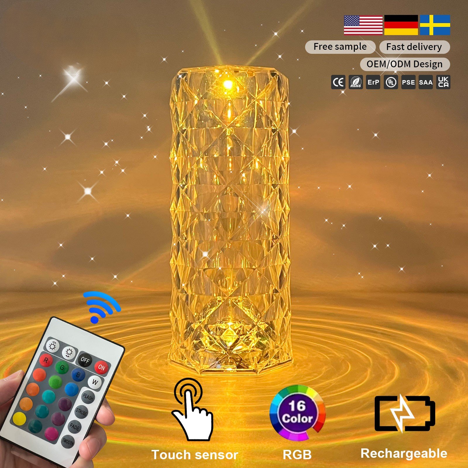 Rose Touch Control Crystal Table Lamp 16/3 Colors LED Night Light Rose Light Party Bedroom Decor LED Rose Table Touch Lamp
