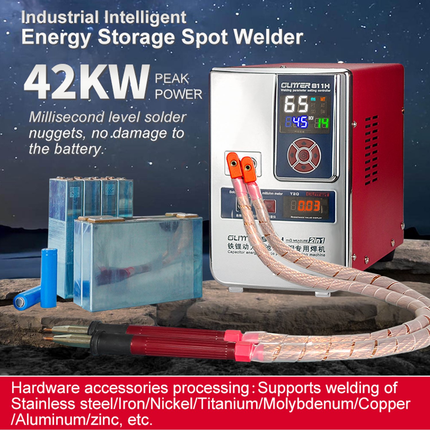 Glitter 811H 42KW 700A Output Aluminum to Copper /nickle Spot Welding Machine for Iron Lithium Battery