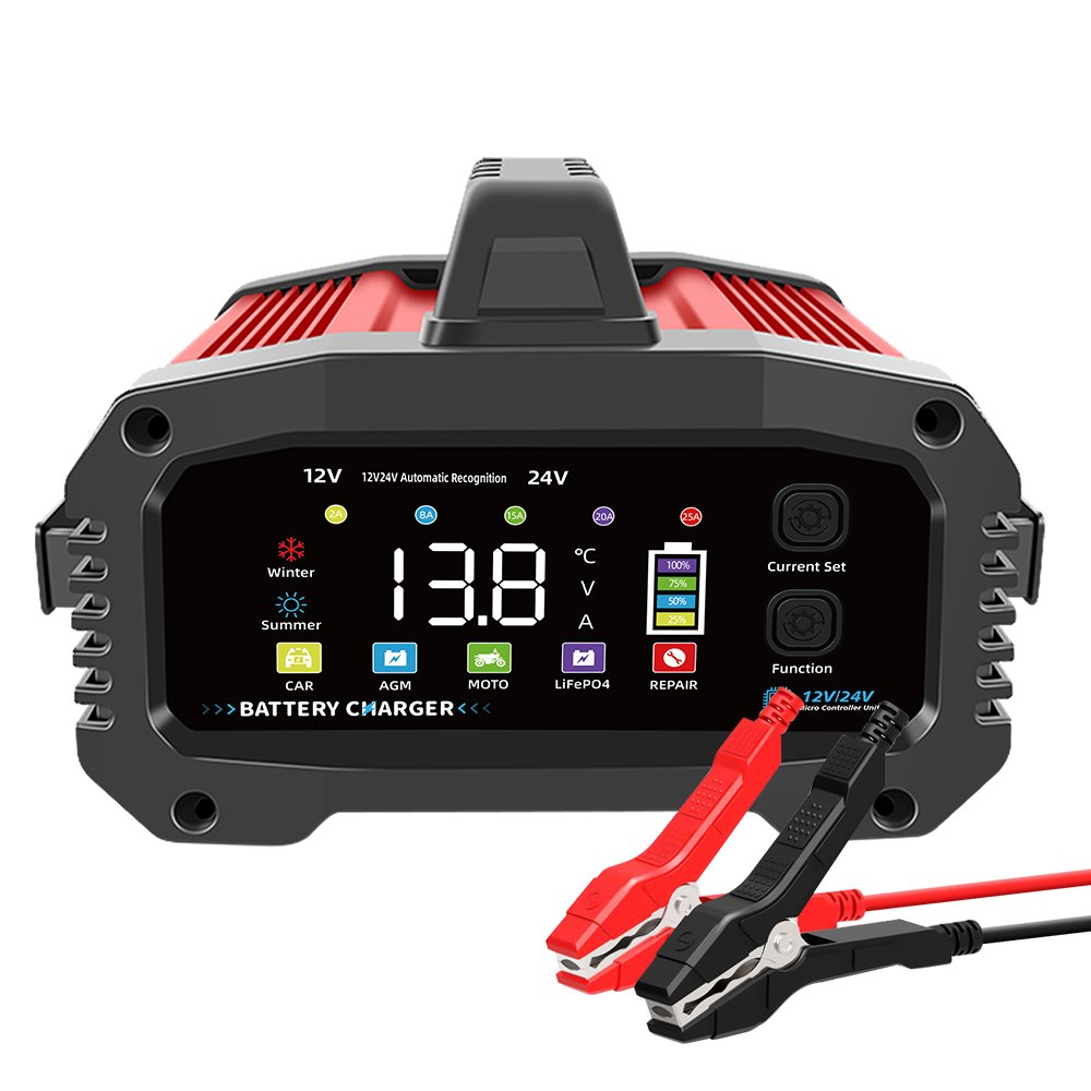 TK-2500 Fully Automatic Lead Acid Lifepo4 Battery Charger 12V25A 24V15A Battery Maintainer with 200 Second Auxiliary Start Mode