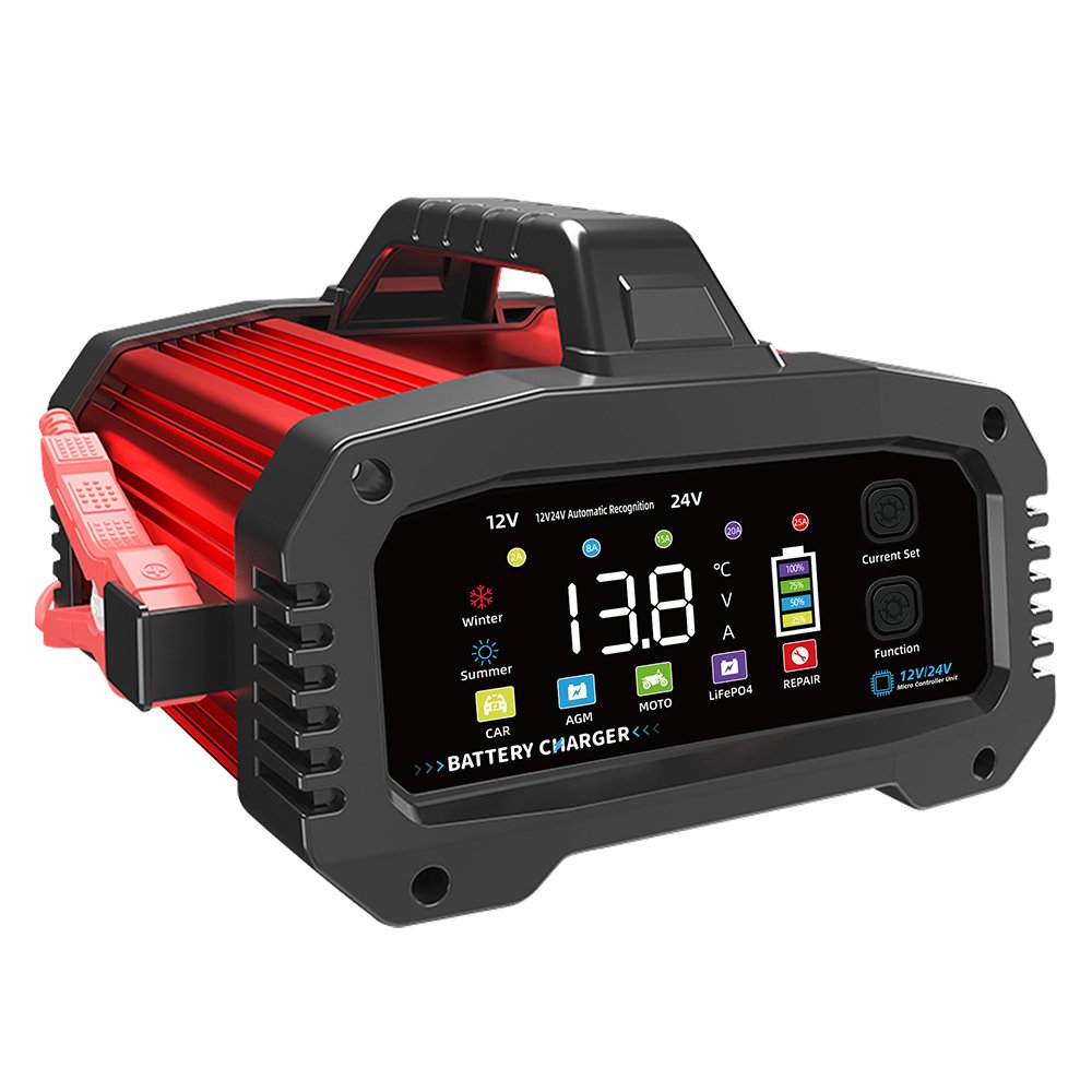 TK-2500 Fully Automatic Lead Acid Lifepo4 Battery Charger 12V25A 24V15A Battery Maintainer with 200 Second Auxiliary Start Mode