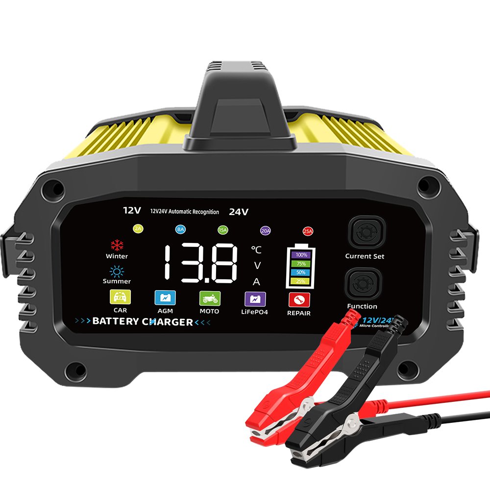 TK-2500 Fully Automatic Lead Acid Lifepo4 Battery Charger 12V25A 24V15A Battery Maintainer with 200 Second Auxiliary Start Mode