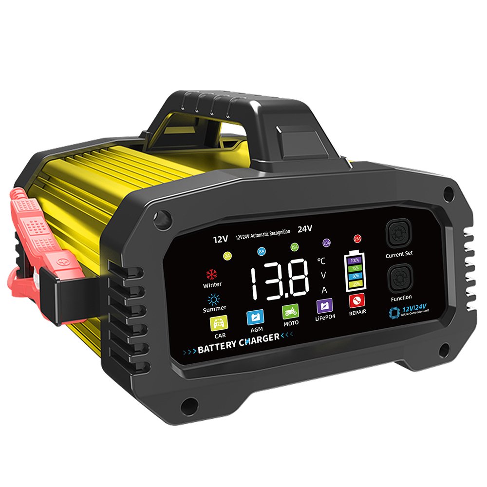 TK-2500 Fully Automatic Lead Acid Lifepo4 Battery Charger 12V25A 24V15A Battery Maintainer with 200 Second Auxiliary Start Mode