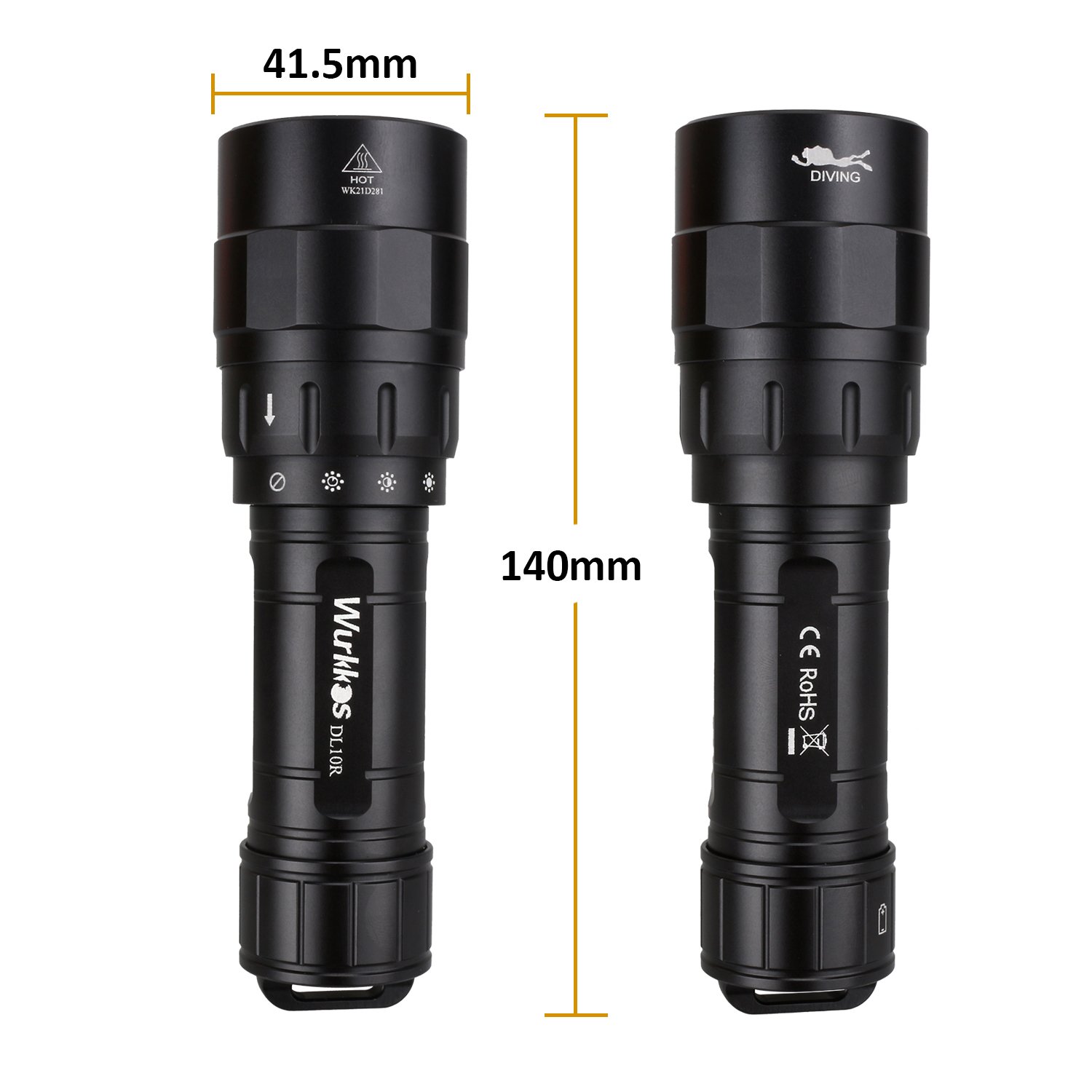 Wurkkos 4500 Lumen USB-C Rechargeable Dive Light XHP70.2 LED IPX8 Waterproof Flashlight with Magnetic Rotary Switch