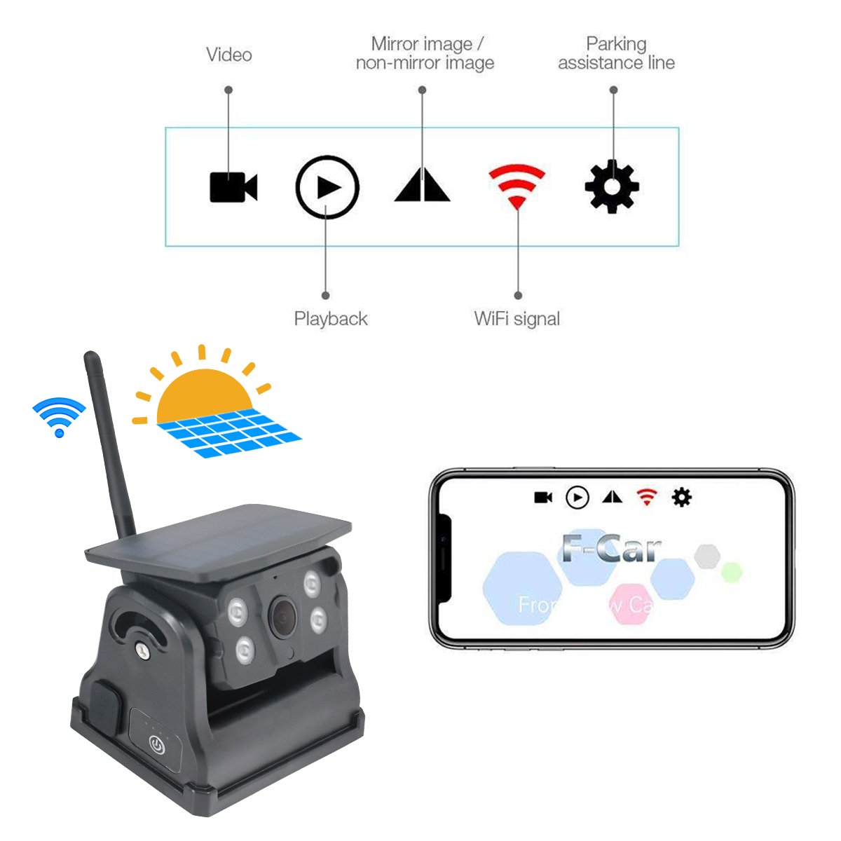 1080P Magnetic Mobile Wifi Solar-powered Wifi App Camera Can Be Connect with Mobile for Car Bus Truck Forklift Various Vehicles