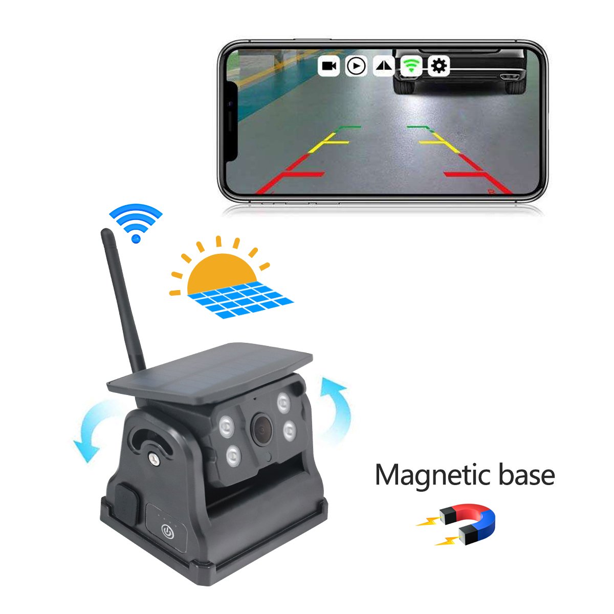 1080P Magnetic Mobile Wifi Solar-powered Wifi App Camera Can Be Connect with Mobile for Car Bus Truck Forklift Various Vehicles