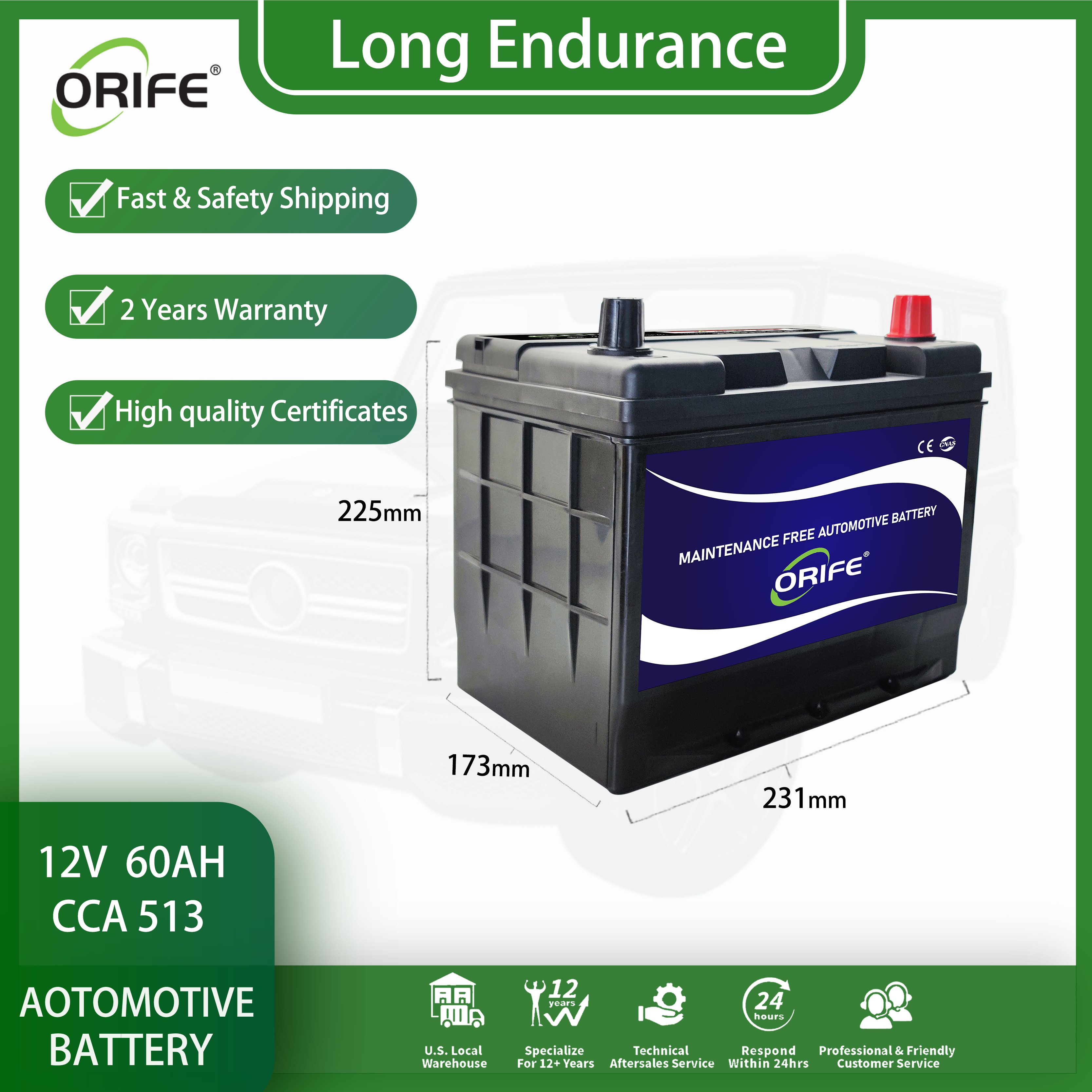 ORIFE Custom High Performance Auto Maintenance Free Sealed MF Rechargeable Battery 6-QW-60 12V 60AH Car Starter Battery for Sale
