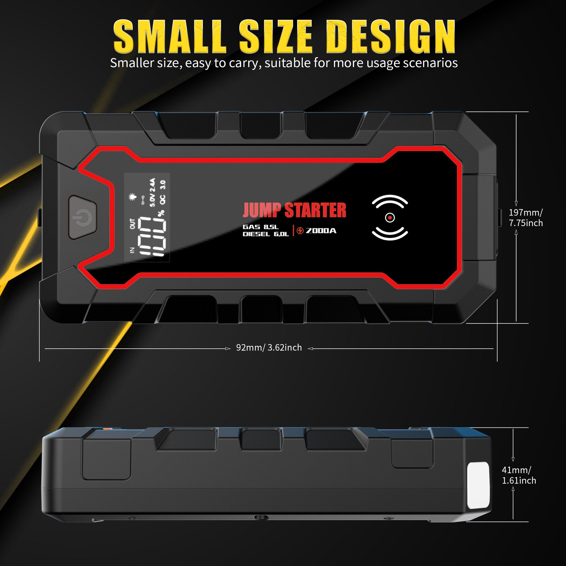 Factory Sale 4000A Car Jump Starter 2000A Peak for Truck 12V Car Emergency Battery Starting with LED Light Gas 10L Diesel 12L
