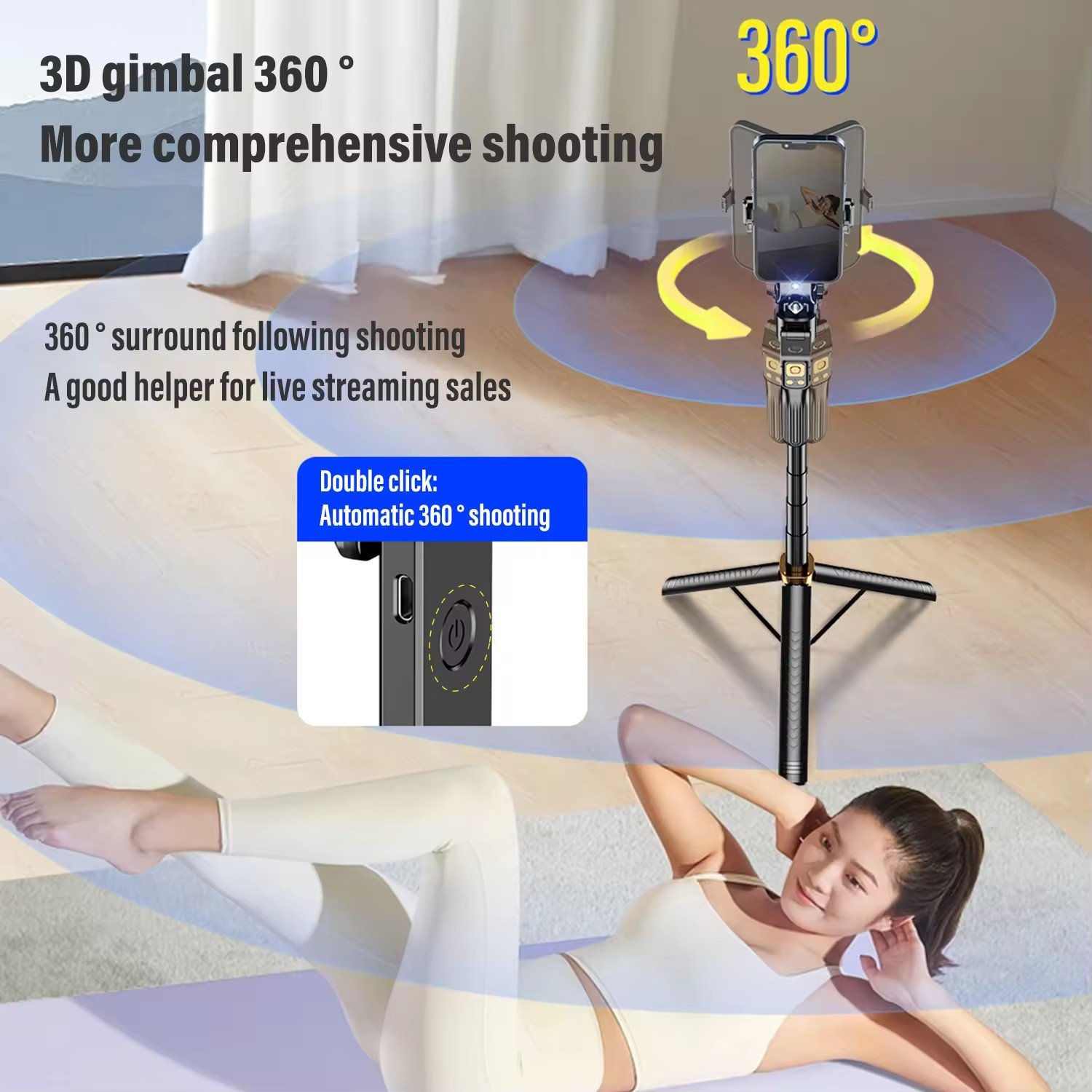 Original Factory 360° Face Tracking Selfie Stick with AI Face Tracking Rotation Stabilization 180CM Extended Height Gimbal CL11