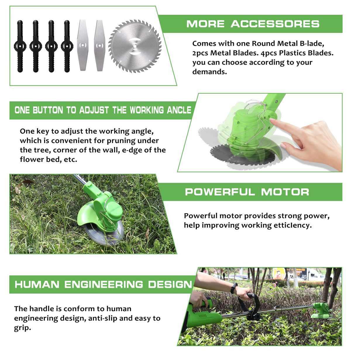 Cordless String Trimmer 20 V Battery Powered Weed Eater with Auto Feed for Lawns Yard Garden