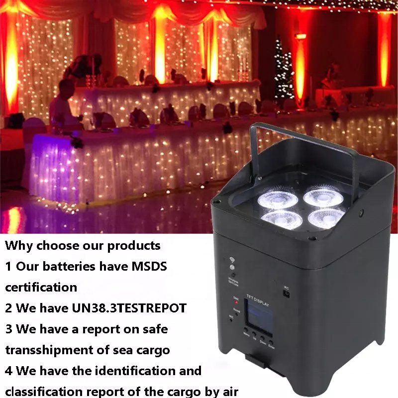 6x18w RGBWA UV Wireless DMX Par Can up Lights Battery Powered LED Uplight for Wedding Party Bar DJ