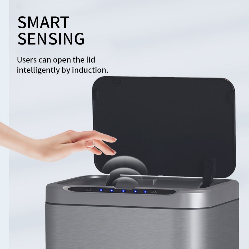 Stainless 25L Motion Detected Can Garbage Bin for the Bathroom Bins Smart Auto Dustbin Black Garbage Can Trash Bin
