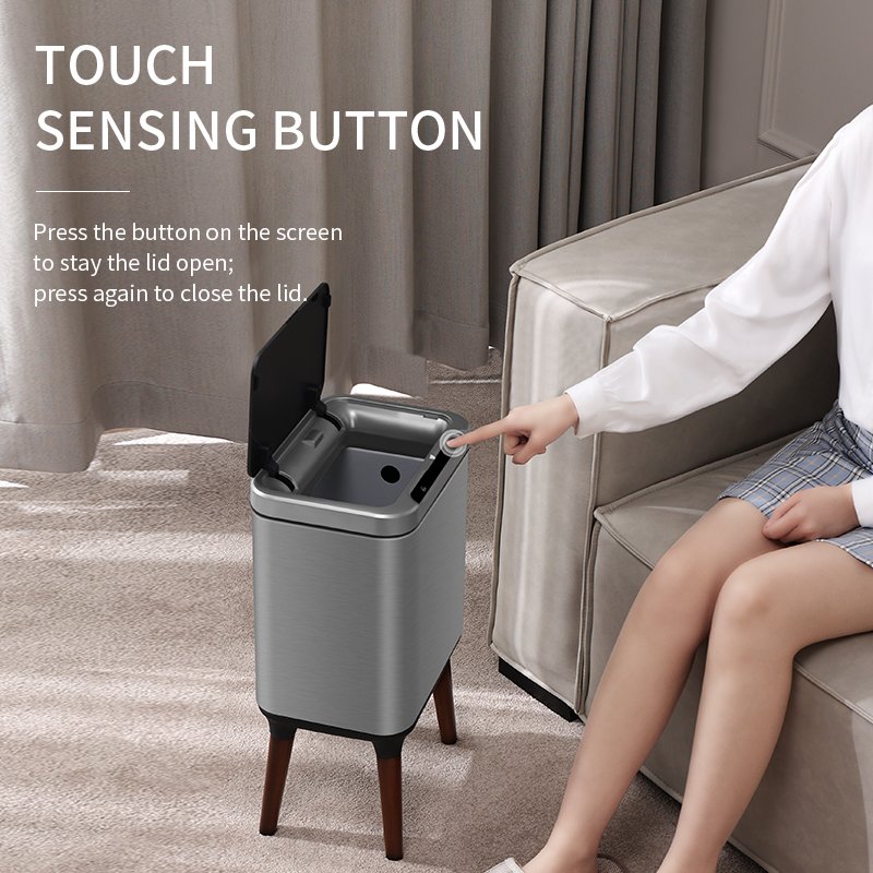 Stainless 25L Motion Detected Can Garbage Bin for the Bathroom Bins Smart Auto Dustbin Black Garbage Can Trash Bin
