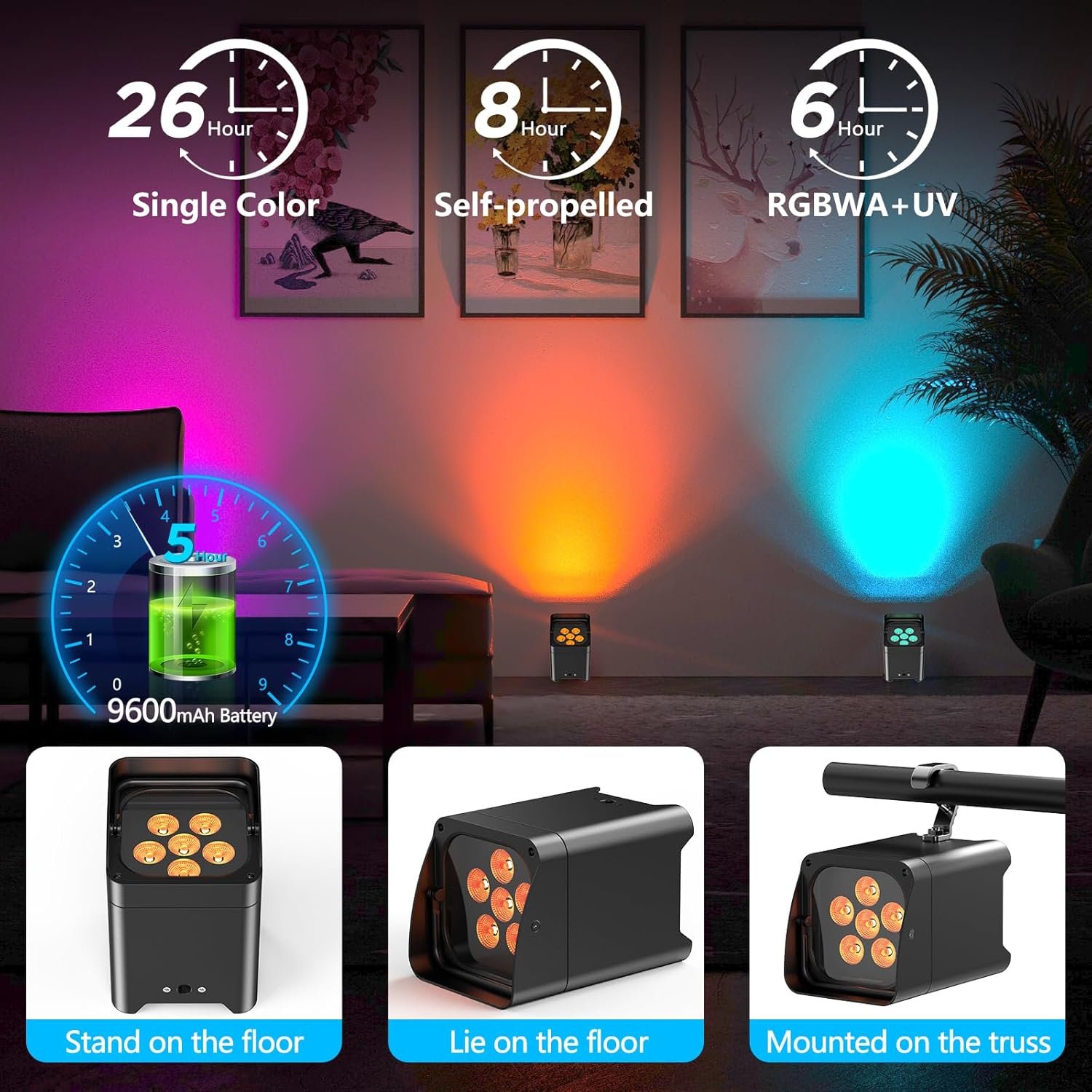 10pcs 6*18w Led Par Uplights Rgbwa Uv 6in1 Wireless DMX Battery Powered Led Stage Lighting Uplights with Charge case