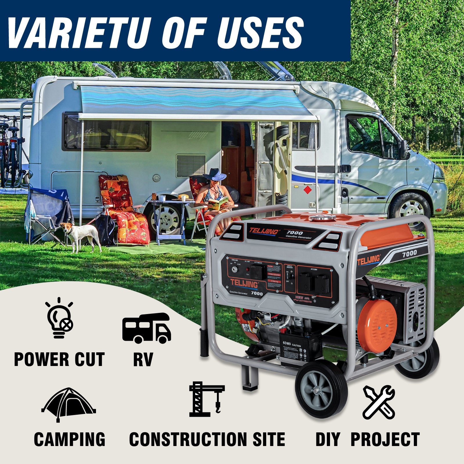6kva 6.5kw7kw Gasoline Petrol Generator 14HP 120v/230v/380v Manual/Electric Starter with Handles and Wheels for Home Outwork