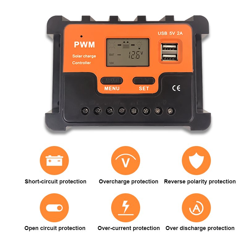 SUYEEGO Best Seller Dual USB Port 12V 24V Auto 10A 20A 30A 40A PWM Solar Charge Controller for Solar Panels Battery