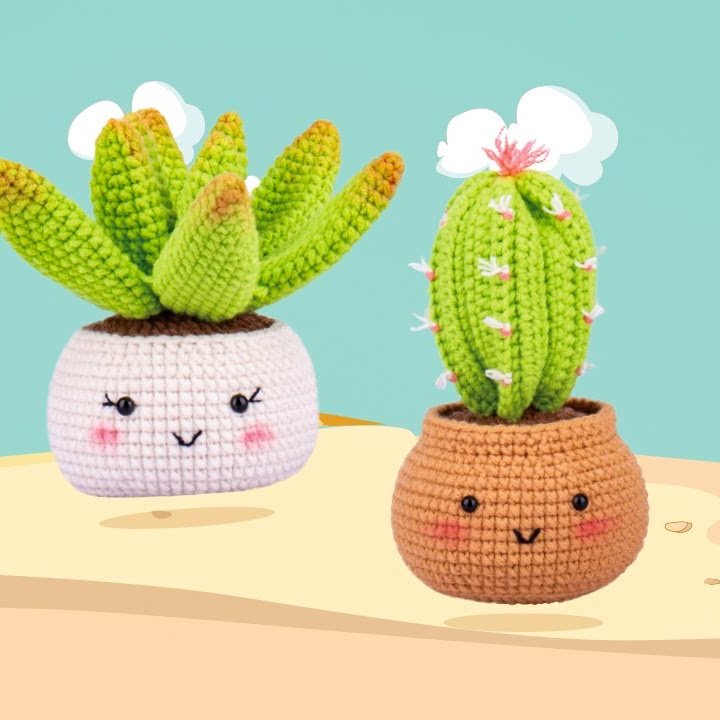 Crochet Kit for Beginners, All in One, Crochet Starter Kit for Adult Kids with Video Tutorials, 4 Pack Plants DIY Yarn Kit